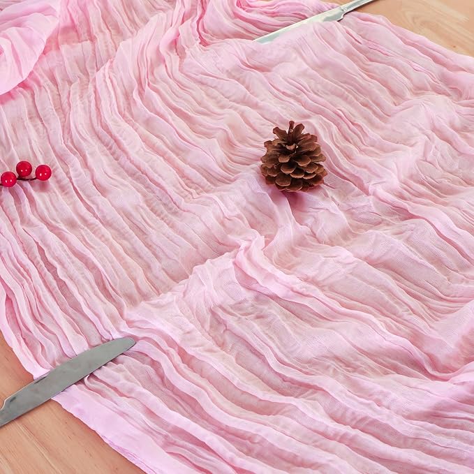3 Pack Candy Pink Cheesecloth Table Runner 120 Inch 10FT Cheese Cloth Fabric Runners for Baby Shower, Valentine's Day, Wedding Decoration, Birthday Party