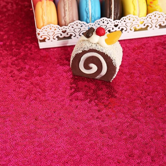 Juya Delight 60" x 102" Hot Pink Rectangle Sequin Tablecloth for Party Dinner Banquet Festival Wedding Anniversary Exhibition Dessert Table