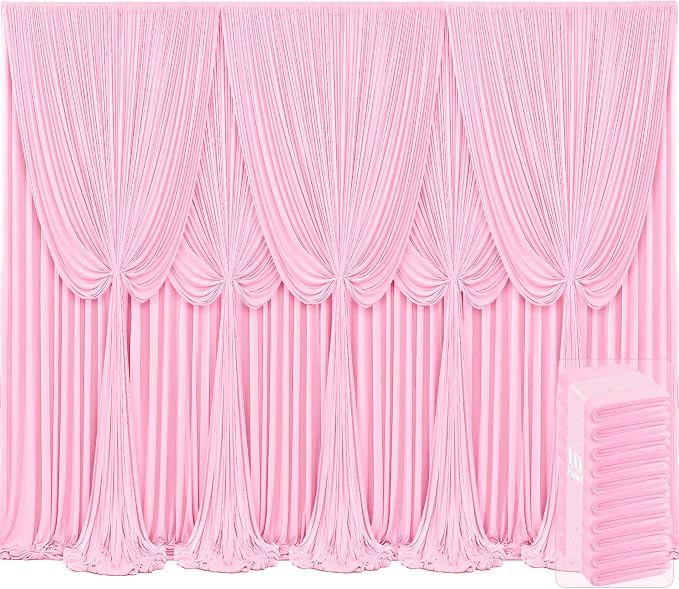 10 Panels Pink Backdrop Curtains for Wedding Party Wrinkle Free Backdrops Curtain Drapes Fabric Decorations Photo Back Drop Cloth for Baby Shower Photography Stage Reception 50ft(W) x 12ft(H)