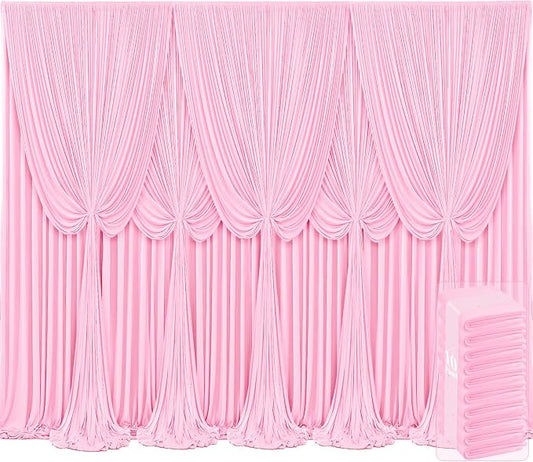 10 Panels Pink Backdrop Curtains for Wedding Party Wrinkle Free Backdrops Curtain Drapes Fabric Decorations Photo Back Drop Cloth for Baby Shower Photography Stage Reception 50ft(W) x 12ft(H)