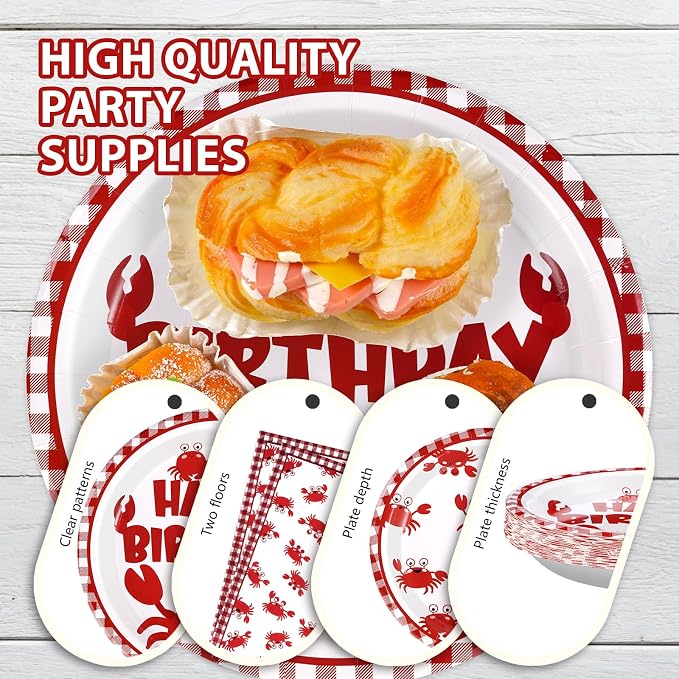 Grencian 96PCS Crab Birthday Party Decorations Crab Plates and Napkins Disposable Crabs Paper Tableware Set for Baby Shower Picnic BBQ Crabs Seafood Boil Birthday Party Supplies, Serves 24