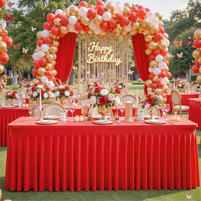 8 Pack Red Table Cloth for 6 Foot Rectangle Tables Spandex Fitted Tablecloth 6ft Stretch Table Covers Skirt Red Banquet Tablecloths Wrinkle Free Tablecloth for Party Wedding Birthday Event