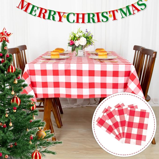 ShinyBeauty 4-Pack 54x54-Inch Red & White Checkered Tablecloths | Cotton Gingham Table Covers | Wrinkle-Free, Durable, Perfect for Christmas, Parties, and Outdoor Events