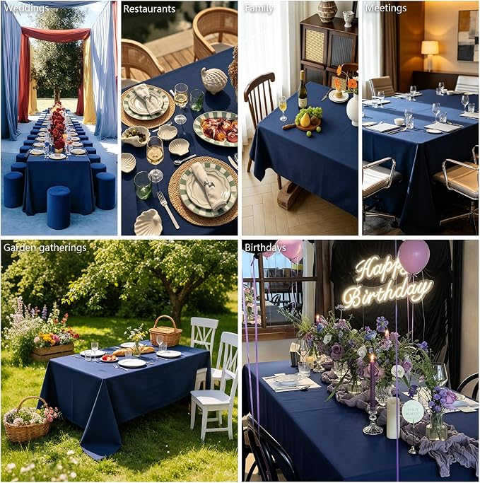 WIGENIUS 2 Pack Blue Table Cloth Rectangle Tablecloths 60X102 Inch,Polyester Table Cloth for 6 Foot Rectangle Tables,Wrinkle Resistant Washable Fabric Table Covers for Party,Wedding Banquet