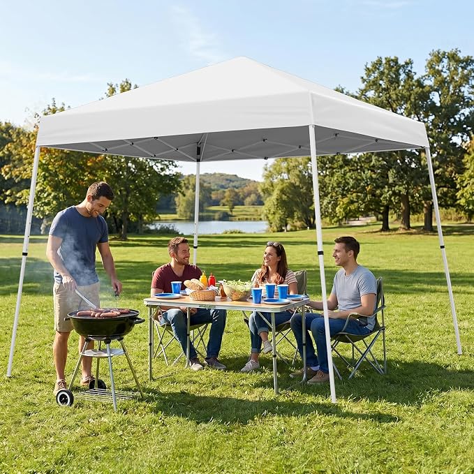 COOS BAY 10x10 Pop Up Canopy Tent, Portable Outdoor Shelter with Carry Bag for Tailgate, Party, Beach, Picnic, and Camping, 10x10 Base 8x8 Top, White