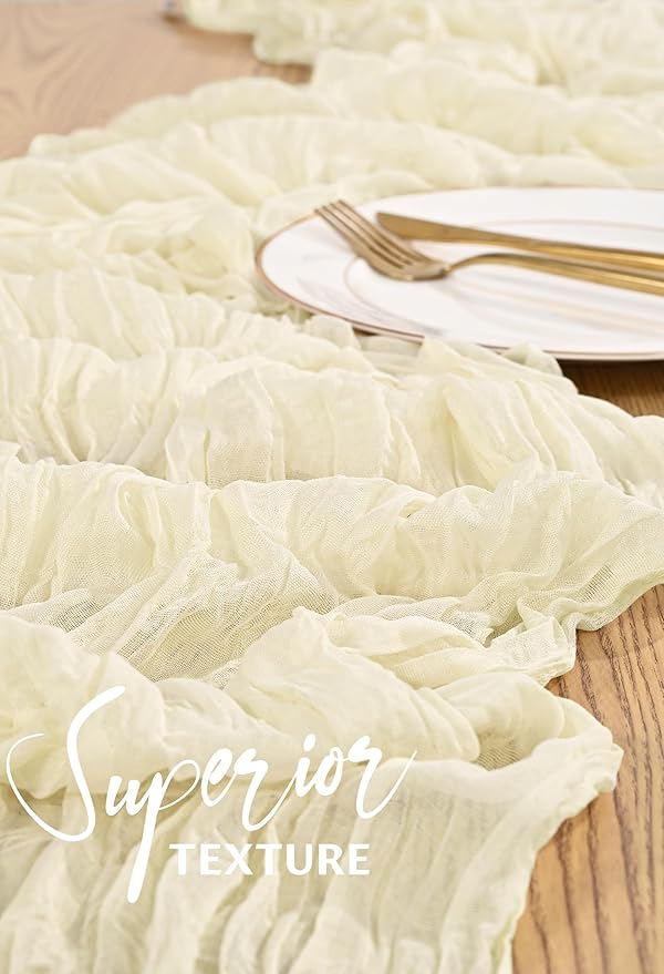 10 Pack Beige Cheesecloth Table Runner 10FT Boho Gauze Cheese Cloth Table Runners Romantic Rustic Sheer Table Decorations for Wedding Party Baby Shower Birthday Holiday Home