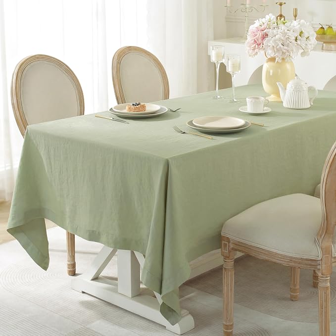 Linen World Linen Tablecloth,100% French Linen Sage Tablecloth 132" x 90" Inch,Washable Rectangular Tablecloth for Dining,Outdoor,Weddings and Restaurants,Decorative Thanksgiving Christmas