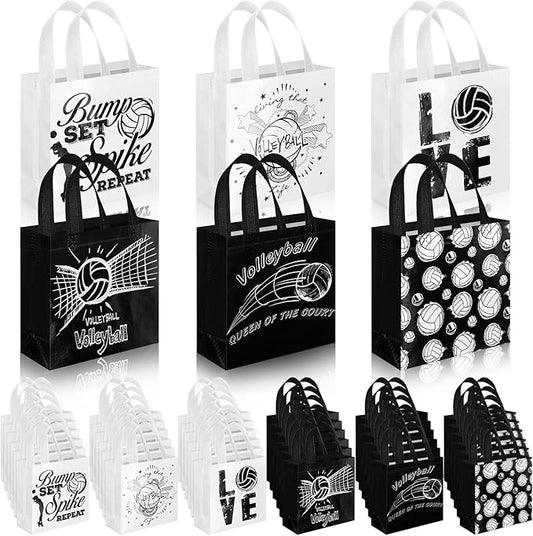 Sweetude 40 Pcs Volleyball Non Woven Party Favor Bags with Handles 7.9 x 7.9 x 3.2 Inch Volleyball Party Favor Goodie Treat Candy Bags for Sports Theme Baby Shower Birthday for Team
