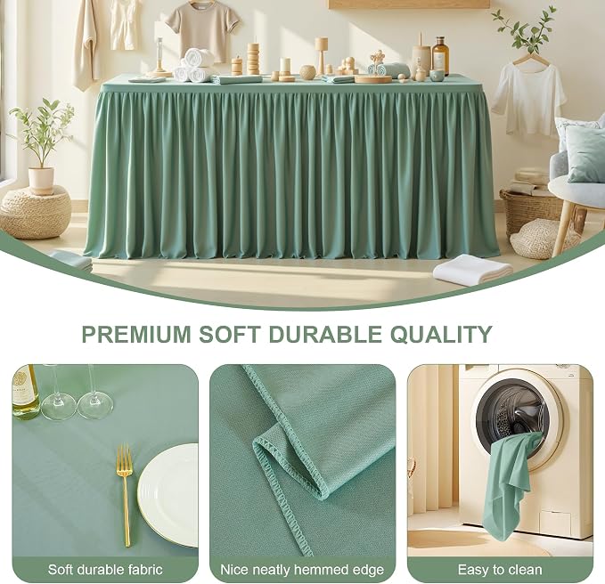 6 Packs Sage Green Tableclothes for 6 Foot Rectangle Tables, Wrinkle Free Fitted Table Cloth 6ft Stretch Table Cover with Skirt for Parties Weddings Birthday Banquet Baby Shower