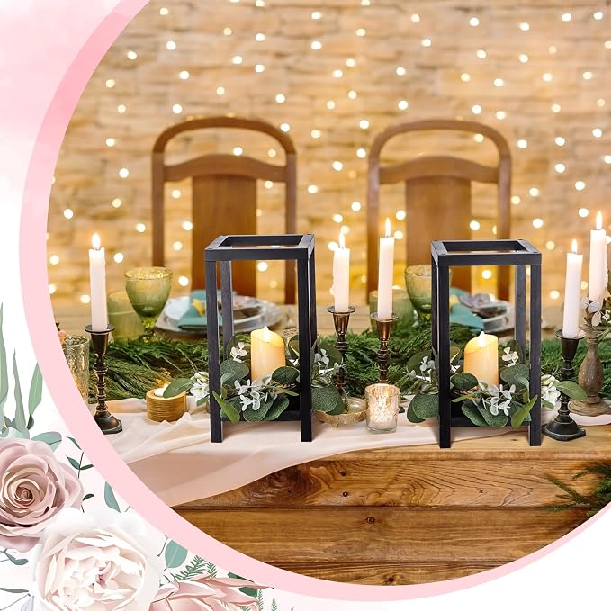Geelin 10 Pcs Wooden Wedding Lantern Centerpiece Candle Lantern Table Wooden Candle Holder Decorative for Wedding Party Table Valentine Decor(10.59 in,Black)