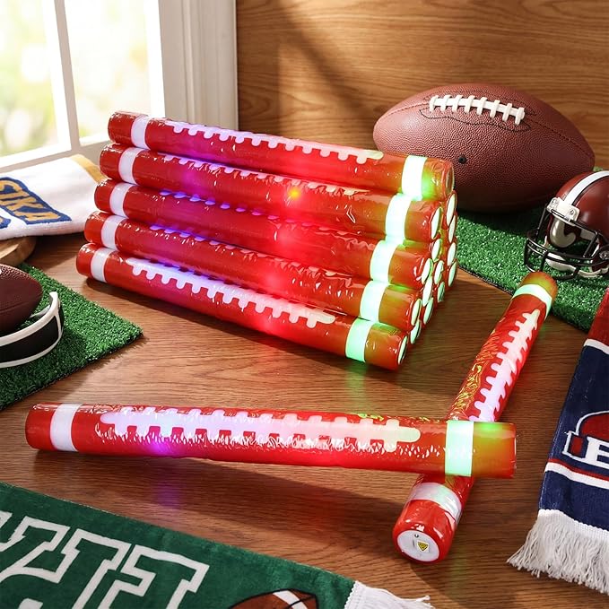 JellyArch 48 Pcs 16'' Football Glow Sticks Bulk LED Foam Football Sticks Glow in The Dark Light up Party Favors Sports Glowsticks Gifts with 3 Mode Flashing for Team Fan Celebration Sporting Event