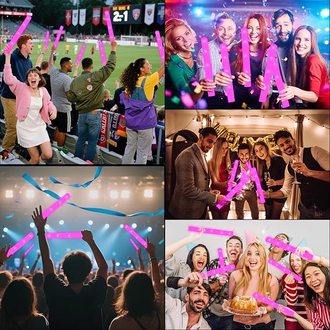 Foam Glow Sticks Bulk, 40 Pack Pink Light Up Foam Sticks 3 Modes Flashing, Glow Party Supplies for Valentine's Day, Mardi Gras, Wedding,Raves, Carnival, Concert, Bar