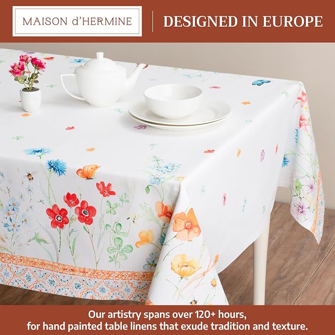 Maison d' Hermine Table Cloth Square Table 100% Cotton 54 x 54 Inches Tablecloth Reusable Decorative for Dining Kitchen Room Farmhouse Party Home Hotel Restaurant Spring Summer - Summer Whisper