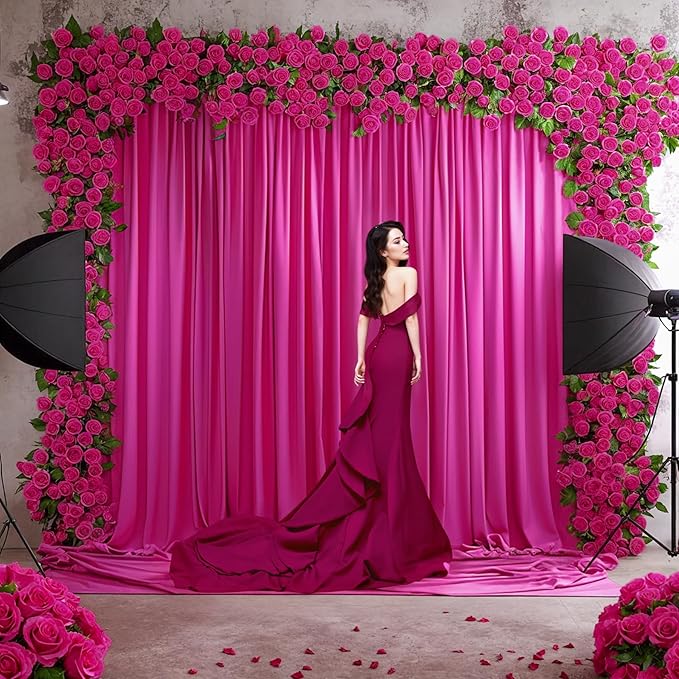 20x10ft Hot Pink Backdrop Curtain for Wedding Parties Wrinkle Free Fabric Fuchsia Drapes Backdrop Decoration for Baby Shower Birthday Photography Decoration 4 Panels, 5ft x 10ft
