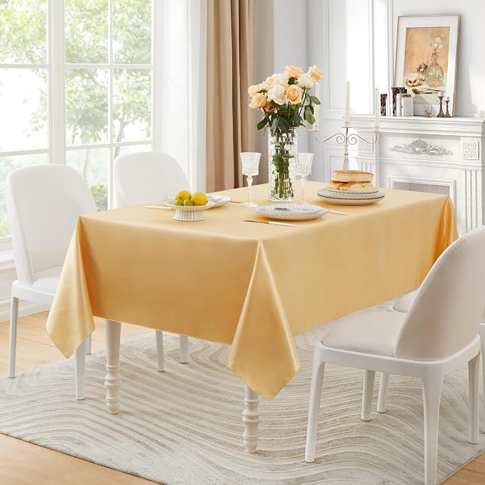 6 Pack Satin Table Cover Rectangle Silkly Soft Table Cloth, Satin Dining Table Cloths for Wedding Banquet Table Decoration, Dining Room, Indoor and Outdoor Use, 60 x 120 Inches, Gold
