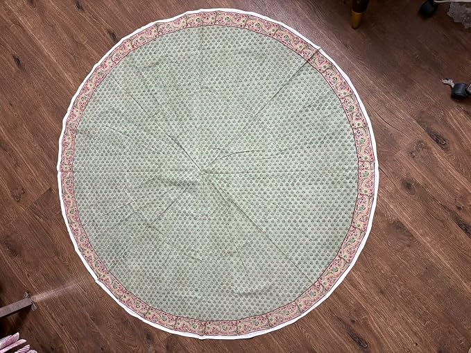 Ridhi Round Tablecloth Hand Block Print 100% Cotton Reusable Swamp Green 110 Inch Table Cover Decorative Everyday Use for Dining, Home, Party, Wedding, Farmhouse, Party Gift for Spring, Mother's Day