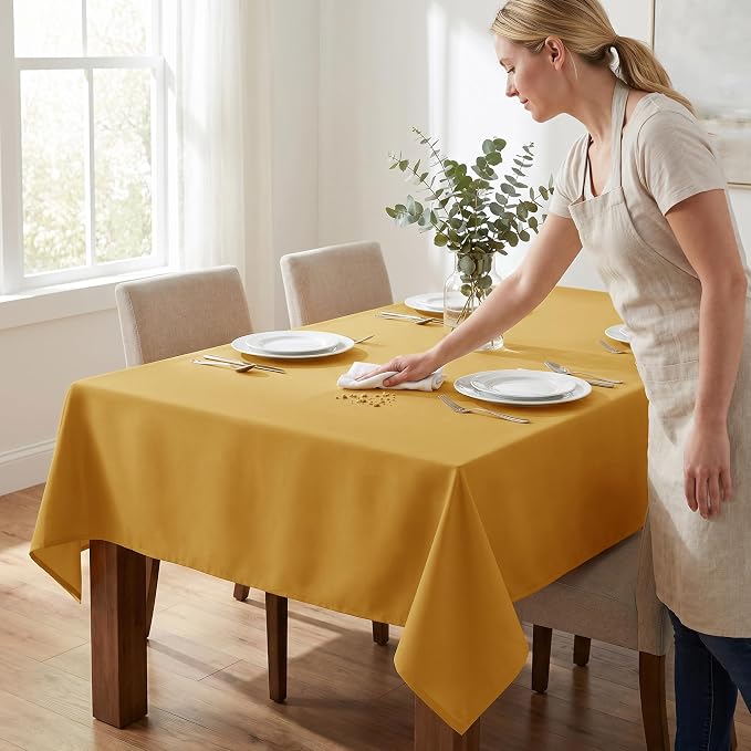 Fitable 6 Pack Gold Rectangle Table Clothes - 70 x 108 Inch - Wrinkle and Stain Resistant Fabric Tablecloths, Washable Polyester Table Covers for Wedding, Party, Banquet, Formal Events