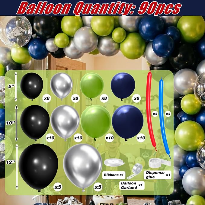 Galaxy Star Birthday Decorations Set - Space Themed Party Supplies | With Arch Balloon, Long Balloons, Backdrop, Tablecloth, Birthday Hat, Cake Topper, Banner, Sash, Poster, Balloon Boxes, Cards