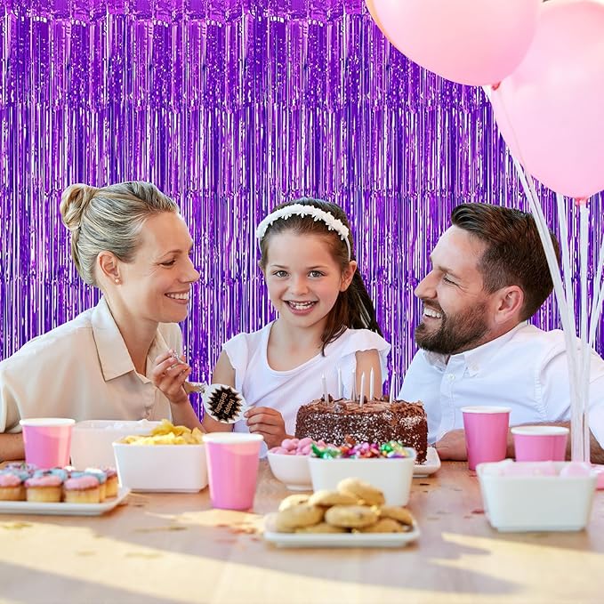 40 Pack Purple Foil Curtain Backdrop Metallic Tinsel Foil Fringe Curtains Photo Booth Props for Birthday Party Decoration Christmas Holiday Halloween New Year Party Supply, Purple