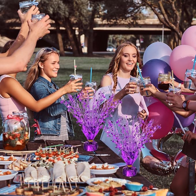 Crowye 6 Pcs Metallic Foil Spray Centerpiece Party Star Decoration Table Decor for Birthday Wedding Bachelorette Summer Party Holiday(Purple,Small Star)