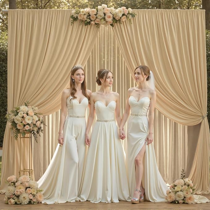 10ftx12ft Beige Backdrop Curtains for Wedding-Wrinkle Free Backdrops Curtain Drapes Fabric Decorations Photo Back Drop Cloth for Baby Shower Photography Stage Reception 2Panels 12ft(H) x 5ft(W)