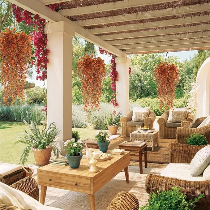 Fall Flower Artificial Artificial Hanging Plants Fake Hanging Flowers Fake Plants Faux Vine Plant Hanging Autumn Decor for Room Wedding Proch Yard Outdoor Home Wall Kitchen Bathroom Indoor (Brown)