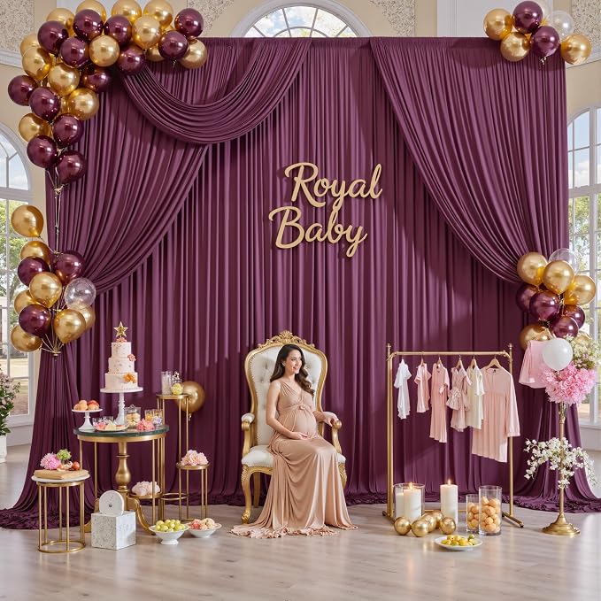 50ft x 12ft Burgundy Backdrop Curtains for Parties, Wrinkle Free 10 Panels Photo Backdrop Drapes Back Drop Cloth for Wedding Birthday Photography Background Decor