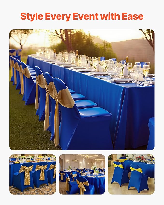 VEVOR Chair Covers, Polyester Spandex Chair Cover, Stretch Slipcovers for Wedding Party Dining Banquet Flat-Front Chair Covers (Royal Blue-c, 50PCS)
