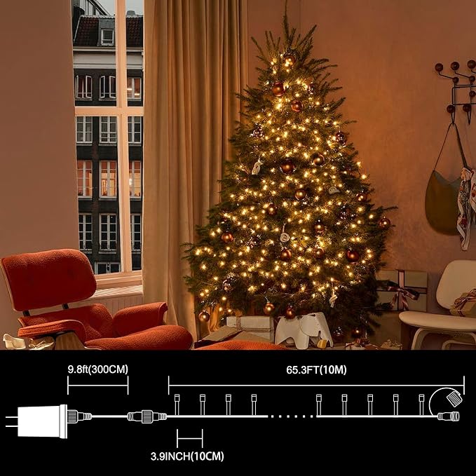 LAMPHOME 33ft Christmas Decorative Mini Lights, 100 LED Transparent Wire Fairy Starry String Lights Plug in, 16 Lighting Modes, for Indoor Outdoor Xmas Tree Wedding Party Decoration (Warm White)