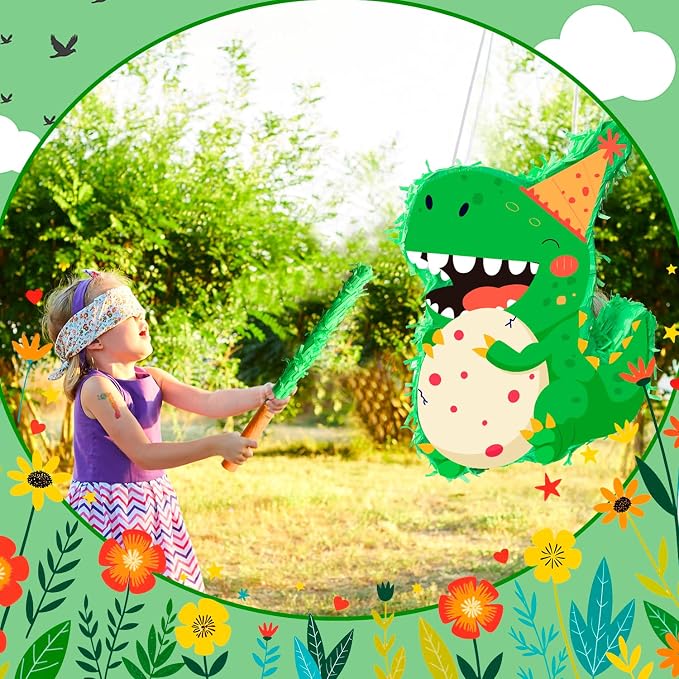 4 in 1 Dinosaur Birthday Party Piñata, 15.7'' Dino Party Large Pinata Bundle Dinosaur Party Decorations Dino Birthday Party Stick etc