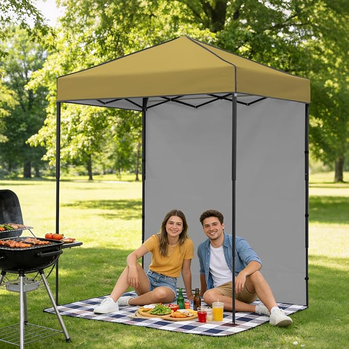 6x4 Pop Up Canopy Tent with One Wall Panel, Instant Portable Beach Canopy, Outdoor Tent with Carry Bag for Camping, Sports, Tailgating, Events, Beige