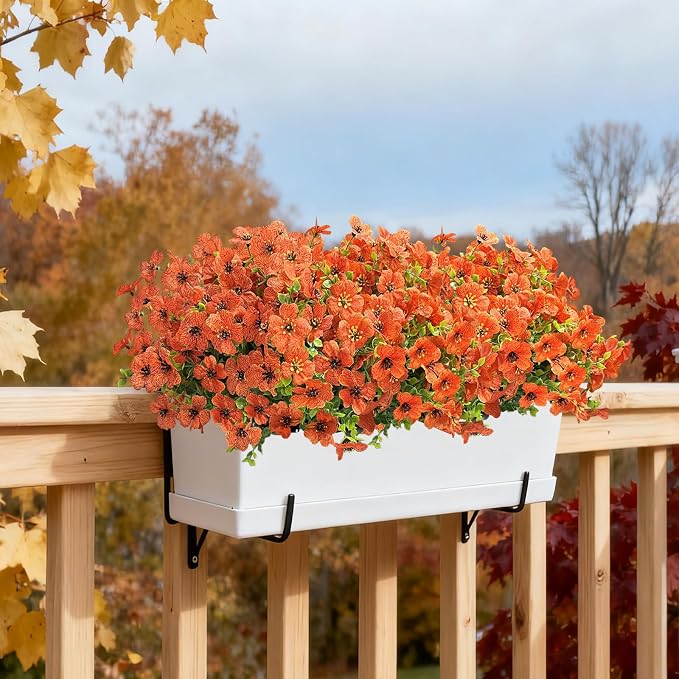 12 Bundles Artificial Flowers for Spring Summer Outdoor Decoration Fake Flowers uv Resistant Artificial Outside Flowers Faux Greenery for Porch Garden Home Patio Valentine's Day Decor (Orange)