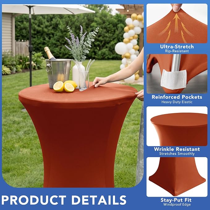 Cocktail Table Covers-Spandex Round High Top Table Cloths 8 Pack 32x43 Inch-Red Stretch Fitted Christmas Tablecloth for Pub Bistro Highboy Party Event Banquet Height Folding Satnding Tables