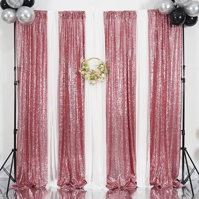 Poise3EHome Fuchsia Pink Sequin Backdrop Curtain, 2 Panels 2Ft x 8Ft Glitter Photography Background for Party Baby Shower Wedding Birthday Christmas Thanksgiving Halloween Decoration