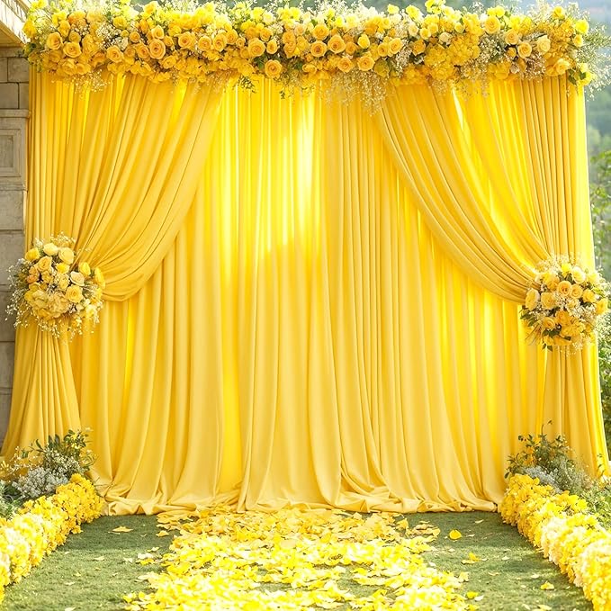 20ft x 10ft Yellow Backdrop Curtain for Parties Yellow Wrinkle Free Backdrop Drapes Panels for Birthday Party Baby Shower Wedding Photo Photography Polyester Fabric Background Decoration