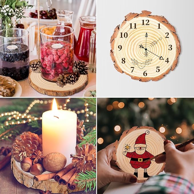 Wood Slices for Centerpieces,Unfinished Wooden Round Slabs,Large Wood centerpieces for Wedding Tables Decor or DIY Painting Crafts (SM12P7-8INCH)