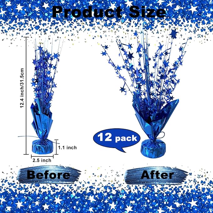 12 Pcs Metallic Foil Spray Centerpiece Party Star Table Decoration Brust Glitter Table Topper Decor for Birthday Graduation Holiday Christmas Dining Celebration New Year Party Supplies, Blue