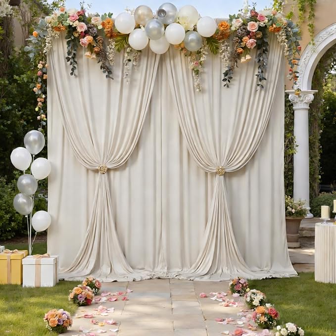 20ft x 12ft Wrinkle Free Beige Backdrop Curtains for Parties, Silky Photo Backdrop Drapes 12FT Long Back Drop Cloth for Wedding Birthday Photography Background Decor
