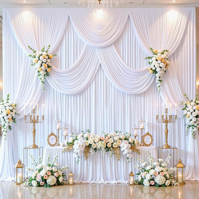 6 Panels White Backdrop Curtains for Wedding Party Wrinkle Free Backdrops Curtain Drapes Fabric Decorations Photo Back Drop Cloth for Baby Shower Photography Stage Reception 30ft(W) x 12ft(H)