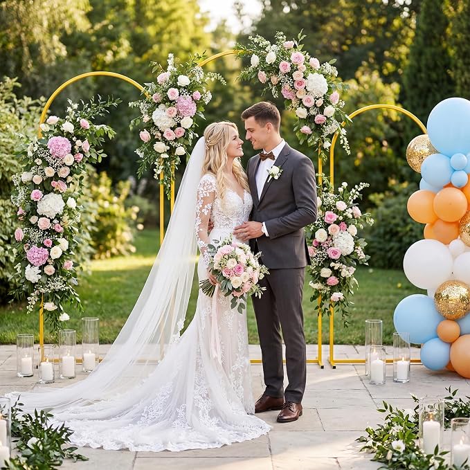 Toolterritary Wedding Arch Backdrop Stand 7.2FT, 6.6FT, 6FT Set of 3 Gold Metal Balloon Arch Stand with Stable Base, Banner Stand, Photography Backdrop, Party, Birthday, Baby Shower Decor