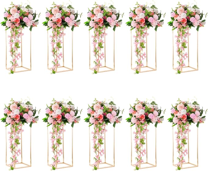 Gold Flower Stand for Table: 23.6” Tall Centerpiece Stand for Wedding Table Reception Floral Center Pieces with Home Decoration Party Event 10 PCS