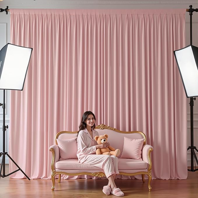 8 Panles Dusty Rose Backdrop Curtains - Wrinkle Free Fabric Backdrop Curtain for Photoshoot,10ft Wedding Party Photo Backdrop Drapes for Birthday Baby Shower Photography Stage Background Decorations