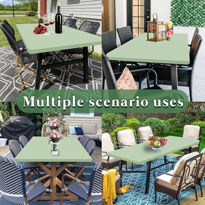 10 Pack Picnic Table Cover Elastic Fitted Outdoor Tablecloths for 6 Foot Rectangle Table Waterproof Stretch Washable Patio Folding Spandex TableCloth for Camping Banquet Parties (Sage Green,30" x 72")
