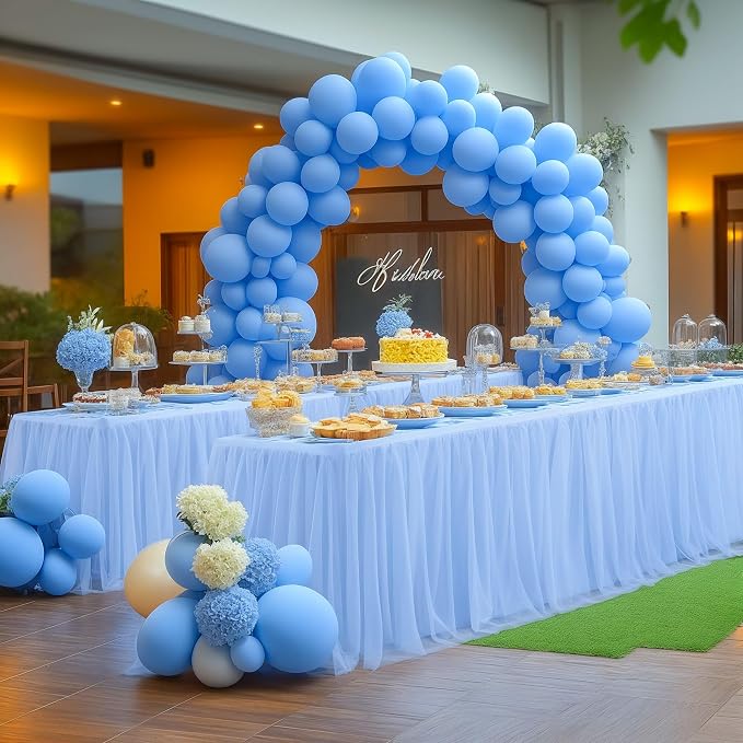 Baby Blue Tablecloth Rectangle Table Cover 6 Foot Table, Baby Blue Tulle Table Skirt Rectangle Table 6ft Stretch Tulle Tablecloth Skirt Fitted Elastic Birthday Party Baby Shower Light Blue Tablecloth