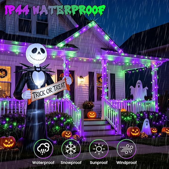 Purple & Green Halloween Lights, 95ft 240Led 13 Modes String Lights Plug in, Twinkle Light with Timer Indoor/Outdoor for Tree Party Halloween Decorations