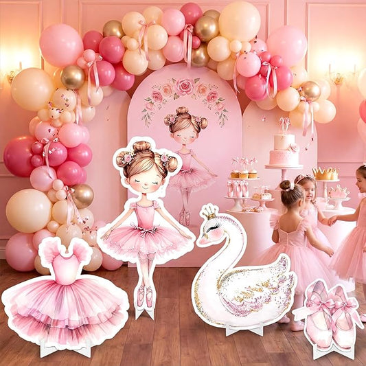 Honoson 4 Pcs Large 24" x 32" Ballerina Dancer Cardboard Cutouts, Pink Ballerina Party Yard Signs Decoration for Baby Shower Wedding Birthday Dance Party Supplies Ballet Themed Decor
