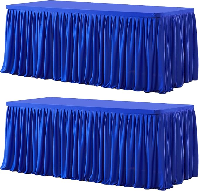 Wish Care 2 Pack Royal Blue Rectangle Table Clothes for 8 Foot Tables, Polyester Fitted Tablecloths 8ft Stretch Table Cover for Wedding, Birthday, Parties, Trade Show, Craft Show