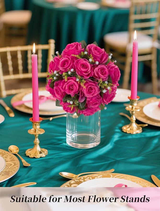 BLOSMON Hot Pink Flowers for Wedding: 10 Pcs Fakel Rose Balls for Table | Easy to Use Artifical Silk Kissing Bouquet Floral Arrangement for Home Party Event DIY Decoration