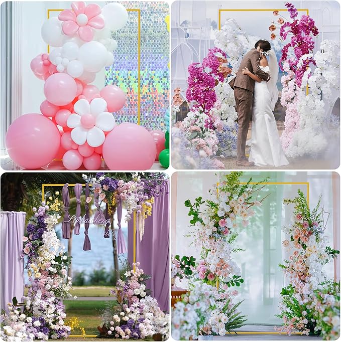 Wokceer Wedding Arch Backdrop Stand 6.6x4 FT Square Wedding Arches for Ceremony Gold Metal Balloon Arch Frame for Wedding Birthday Party Garden Arbor Anniversary Event Christmas Decor