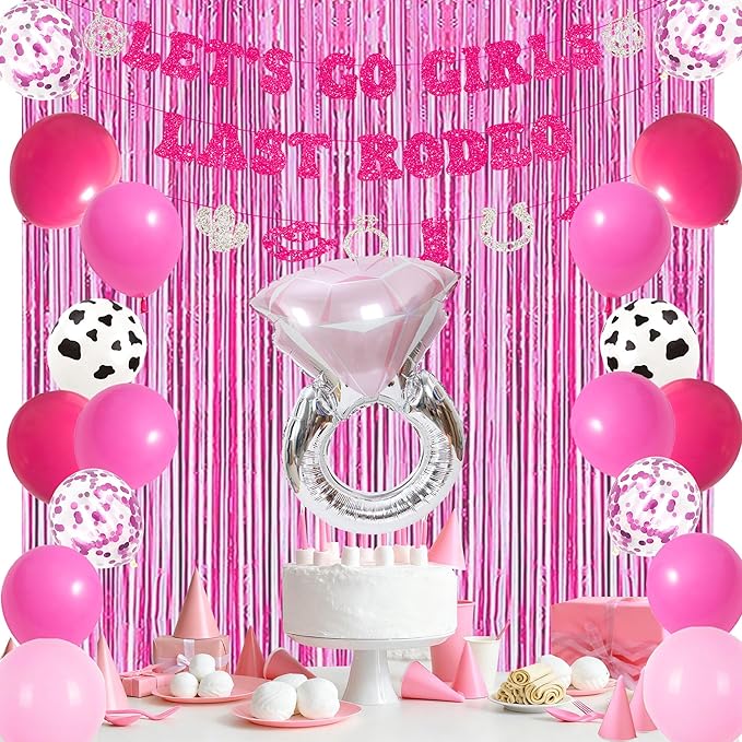 Roetyce Last Rodeo Bachelorette Party Decorations, Pink Bride To Be Sash Veil Fringe Curtain, Let's Go Girls Banner Balloons Temporary Tattoos Kit, Cowgirl Western Bridal Shower Wedding Decorations